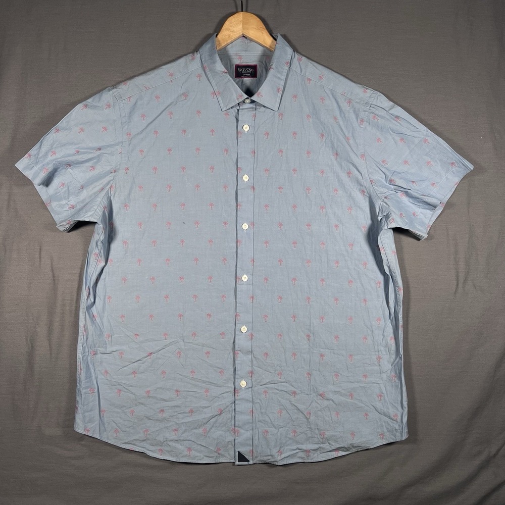 UNTUCKit Shirt Mens XXL Blue Palm Trees Hamilton Cotton Short Sleeve Button Up